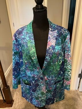 Coldwater Creek Blue Green Floral Print Blazer